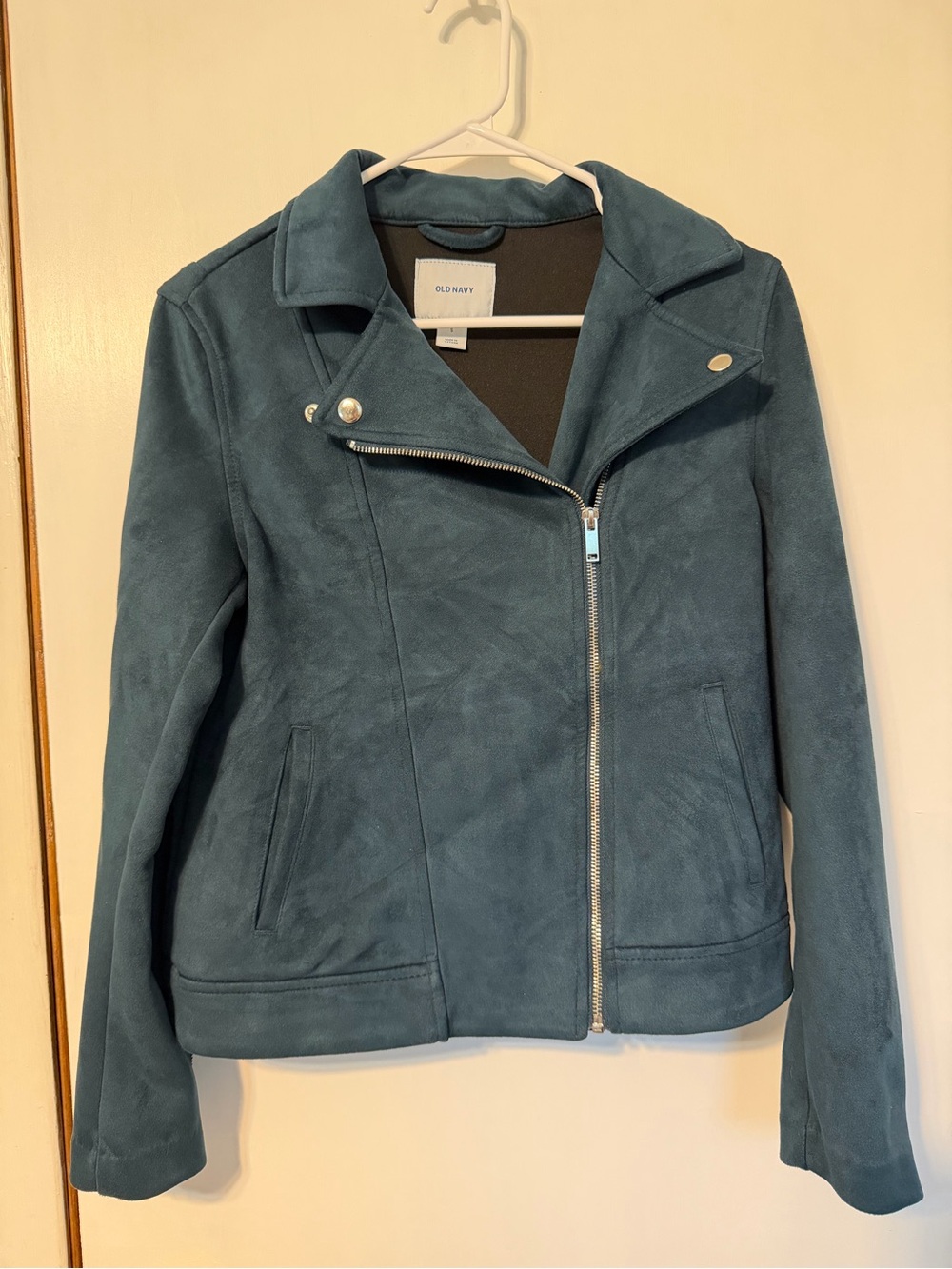 Old Navy Teal Blue Suede Moto Jacket